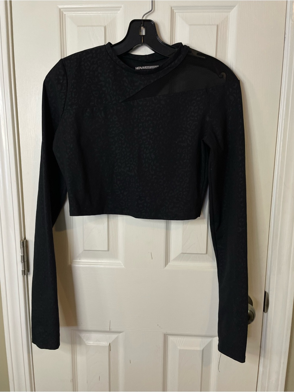 Black Cropped Long-Sleeve Tee with Sheer Detail